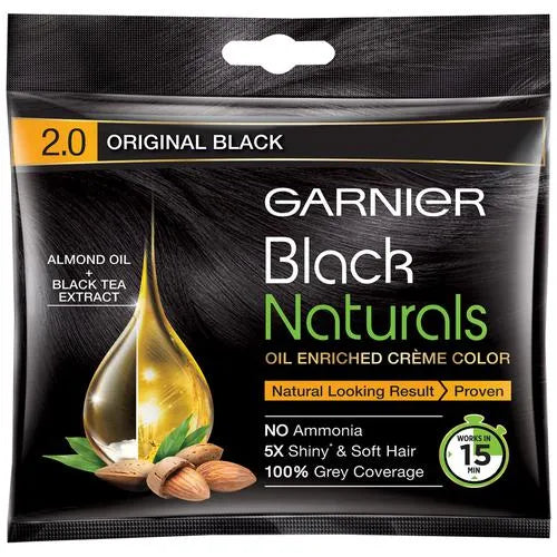 Garnier Black Naturals Hair Colour - Shade 2 Original Black 20 ml + 20 gm