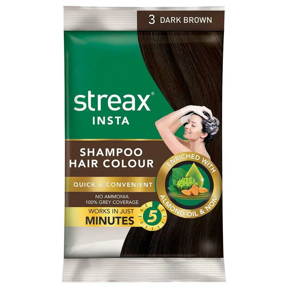 Streax Insta Shampoo Hair Colour - Shade 3 Dark Brown 18 ml