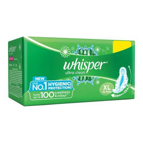 Whisper Sanitary Pads - Ultra Clean XL+ Wings 30 Pads - Quick Pantry