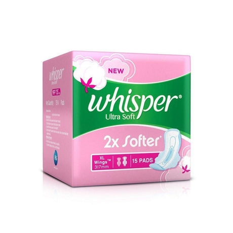 Whisper Sanitary Pads - Ultra Soft XL+ Wings 15 Pads - Quick Pantry